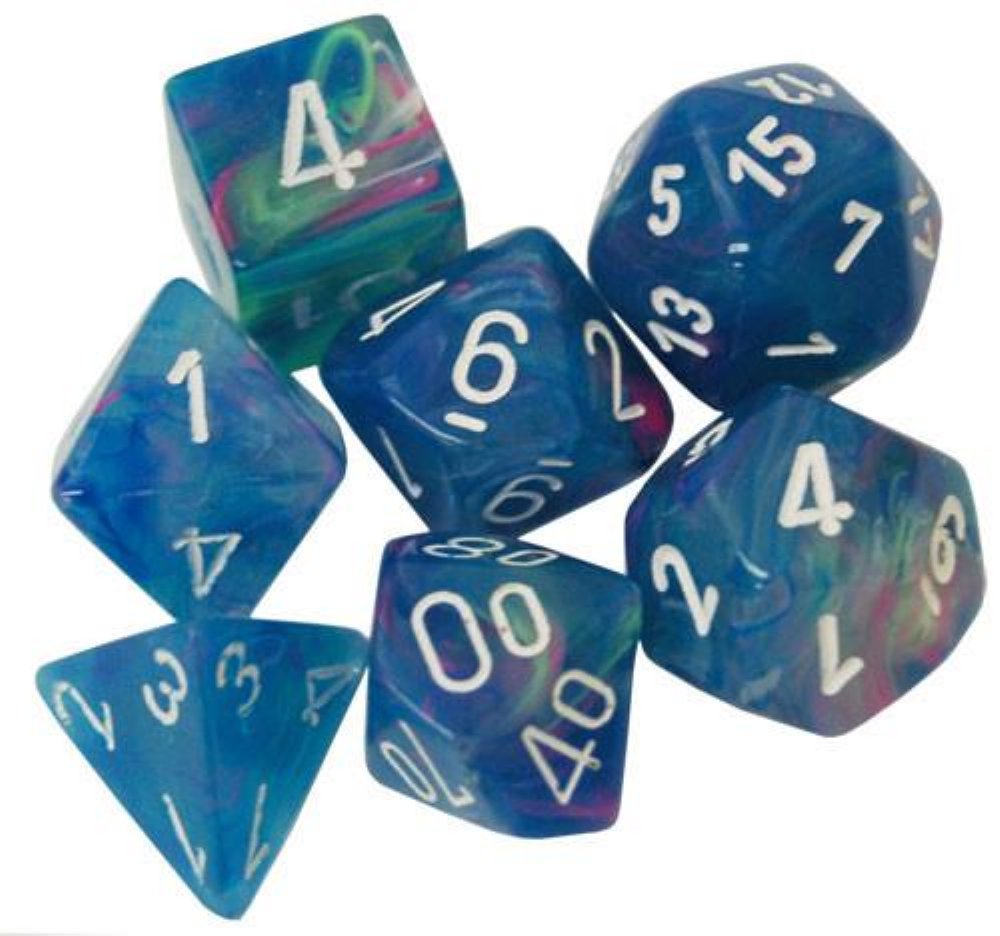 Σετ Ζάρια - 7 Dice Set Festive Polyhedral Waterlilly with White