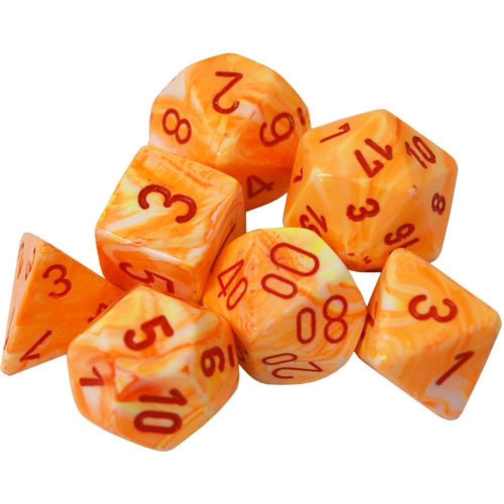 Σετ Ζάρια - 7 Dice Set Festive Polyhedral Sunburst with Red