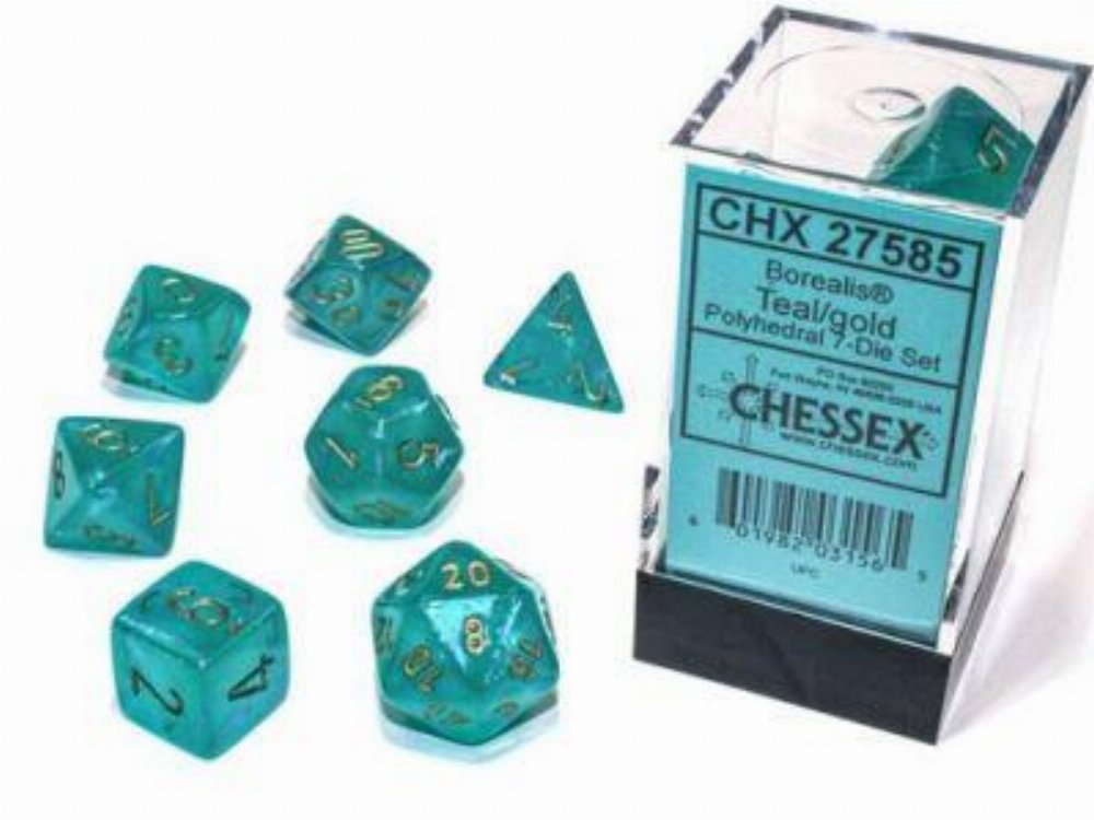 Σετ Ζάρια - 7 Dice Set Borealis Luminary Royal Teal with Gold