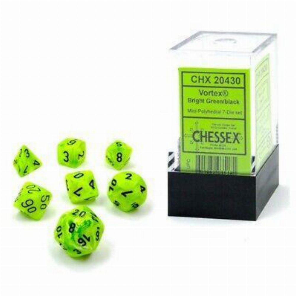 Σετ Ζάρια - 7 Mini Dice Set Vortex Polyhedral Green with Black