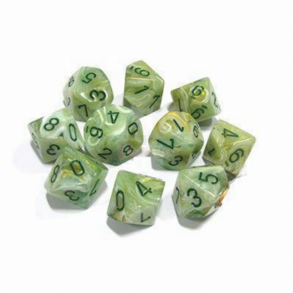 Σετ Ζάρια - 7 Mini Dice Set Marble Green with Dark Green