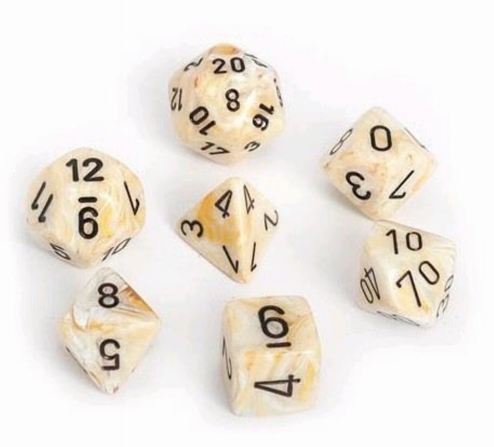 Σετ Ζάρια - 7 Dice Set Marble Polyhedral Ivory with Black