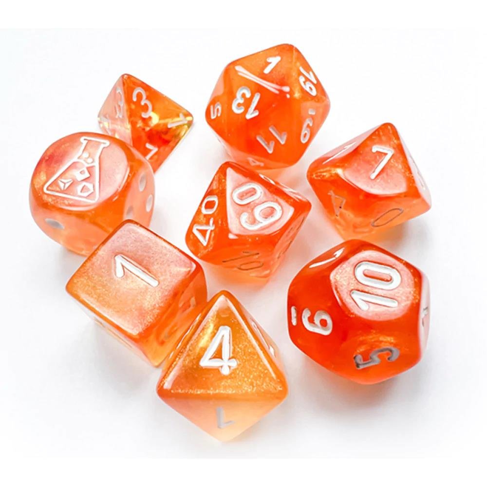 Σετ Ζάρια - 7 Dice Set Borealis Luminary Blood Orange with White