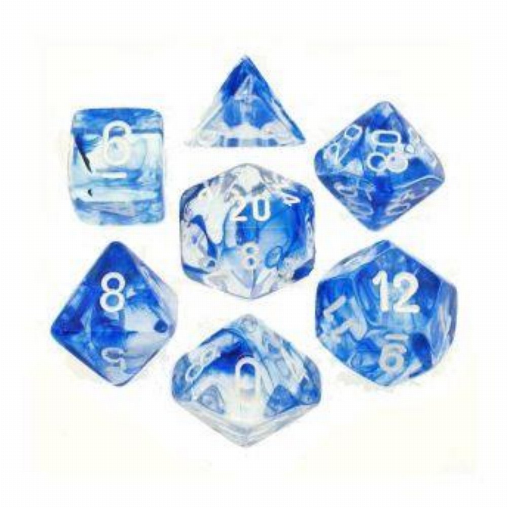 Σετ Ζάρια - 7 Dice Set Nebula Polyhedral Dark Blue with White