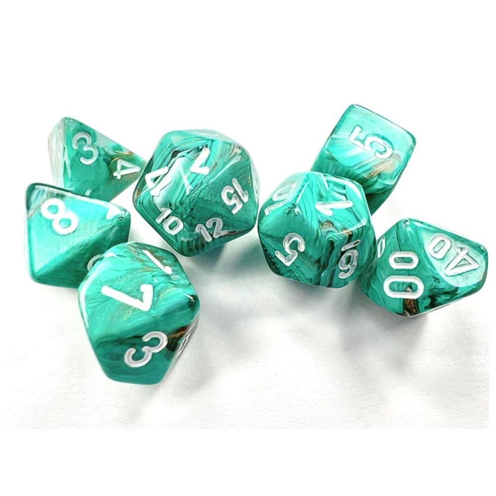 Σετ Ζάρια - 7 Mini Dice Set Polyhedral Marble Oxi-Copper/White