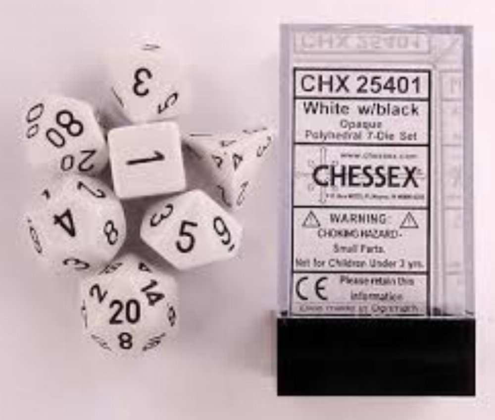 Σετ Ζάρια - 7 Dice Set Opaque Polyhedral White with Black