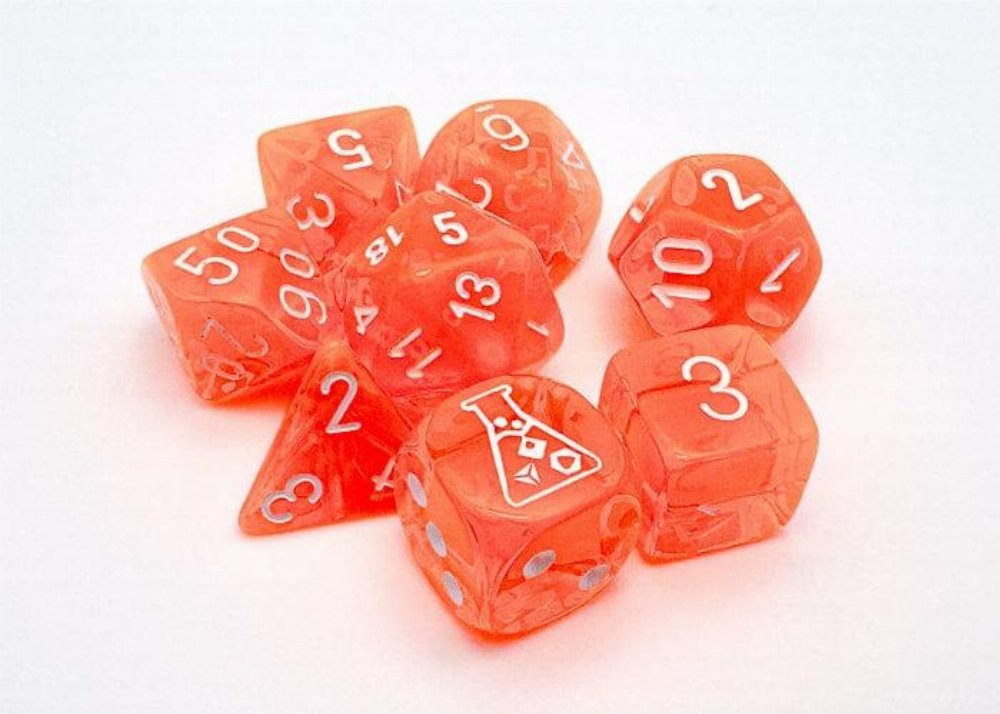 Σετ Ζάρια - 7 Dice Set Translucent Neon Orange with White (Bonus Die)