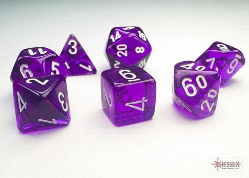 Σετ Ζάρια - 7 Mini Dice Set Polyhedral Translucent Purple with White