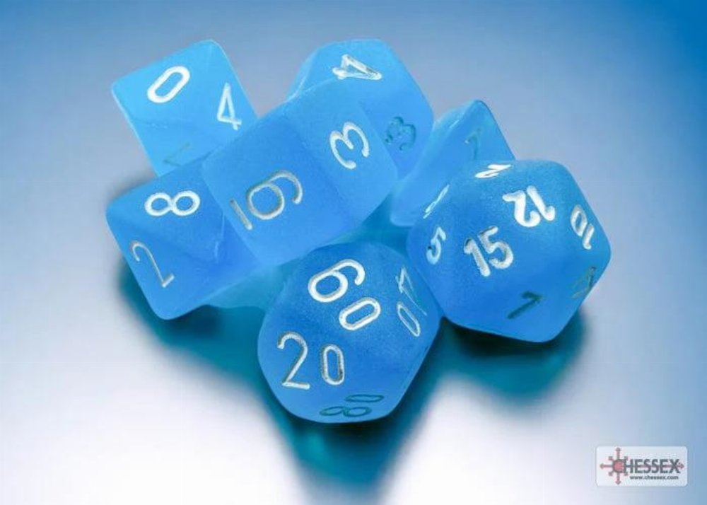 Σετ Ζάρια - 7 Mini Dice Set Polyhedral Frosted Caribbean Blue with White