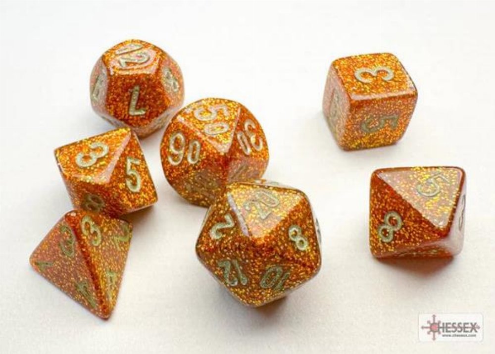Σετ Ζάρια - 7 Mini Dice Set Polyhedral Glitter Gold with Silver