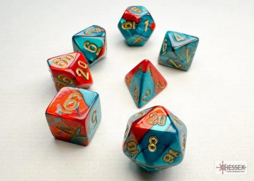 Σετ Ζάρια - 7 Mini Dice Set Polyhedral Gemini Red-Teal with Gold