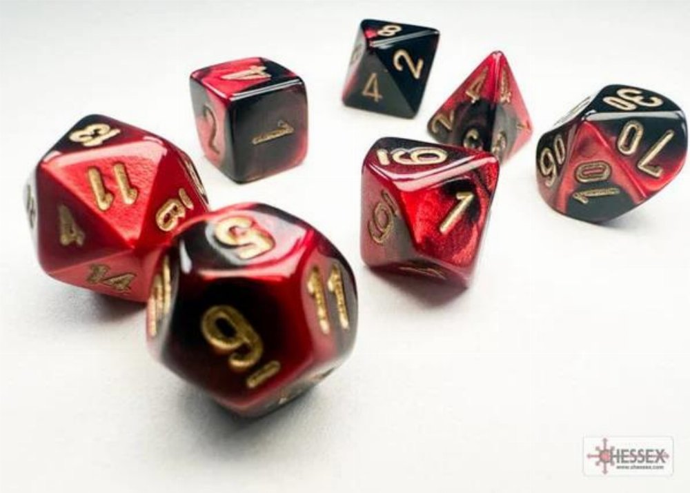Σετ Ζάρια - 7 Mini Dice Set Polyhedral Gemini Black-Red with Gold