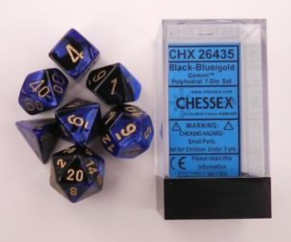 Σετ Ζάρια - 7 Dice Set Gemini Polyhedral Black-Blue with Gold