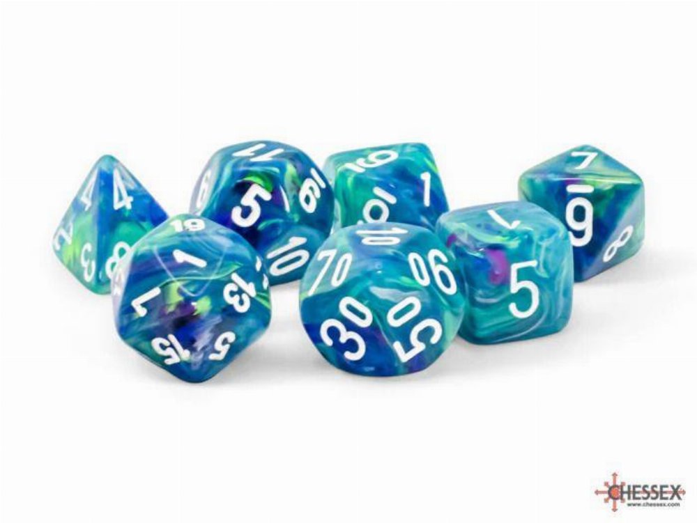 Σετ Ζάρια - 7 Dice Set Festive Mega-Hedral Waterlily with White