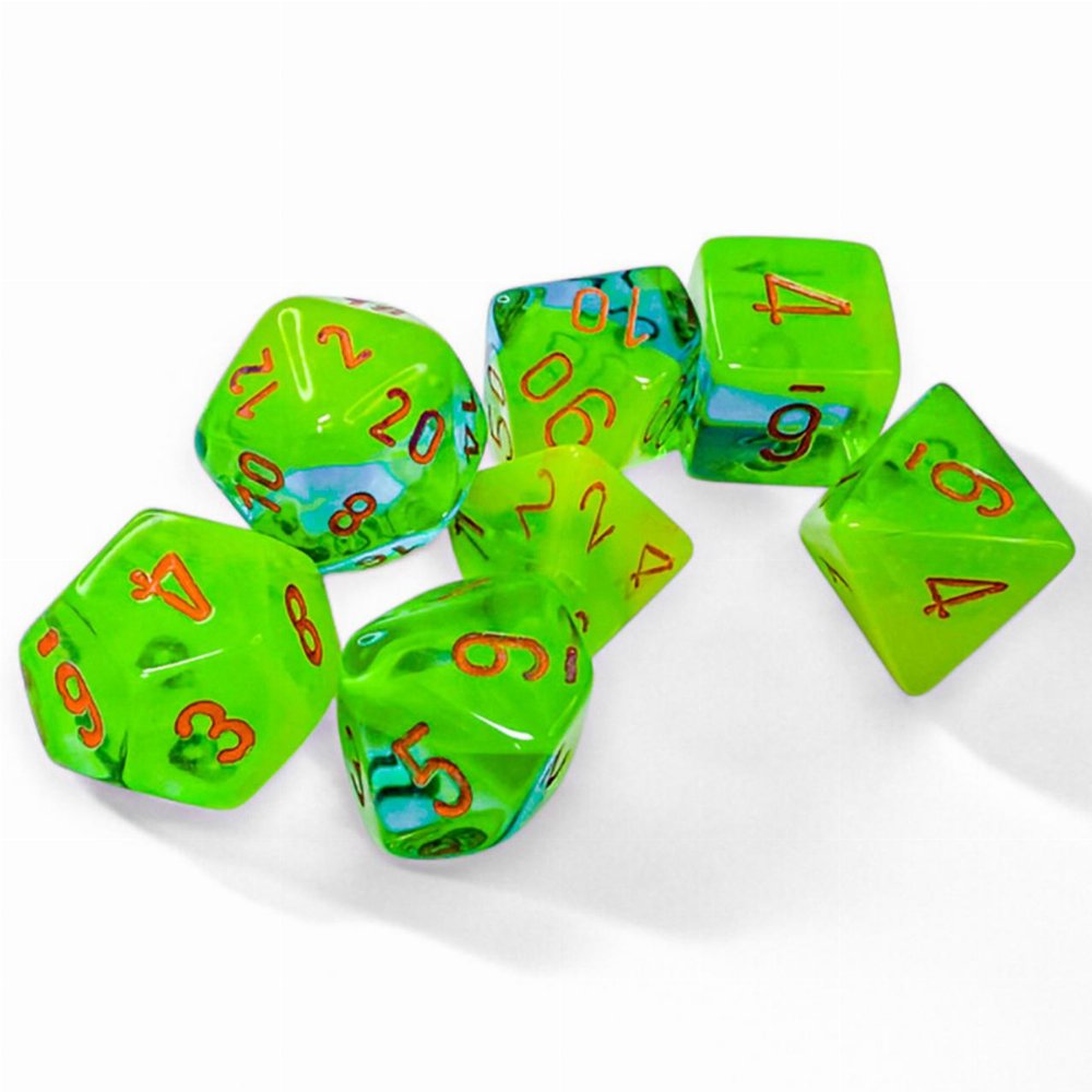 Σετ Ζάρια - 7 Dice Set Polyhedral Gemini Luminary Plasma Green-Teal/Orange