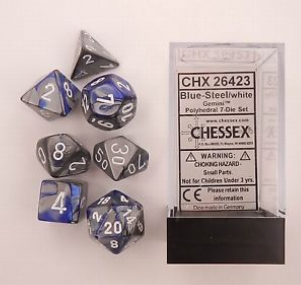 Σετ Ζάρια - 7 Dice Set Gemini Polyhedral Blue-Steel with White