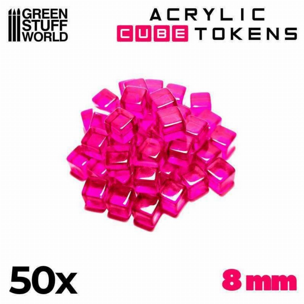 Green Stuff World - 8mm Acrylic Cube Tokens: Pink (50 Pieces)
