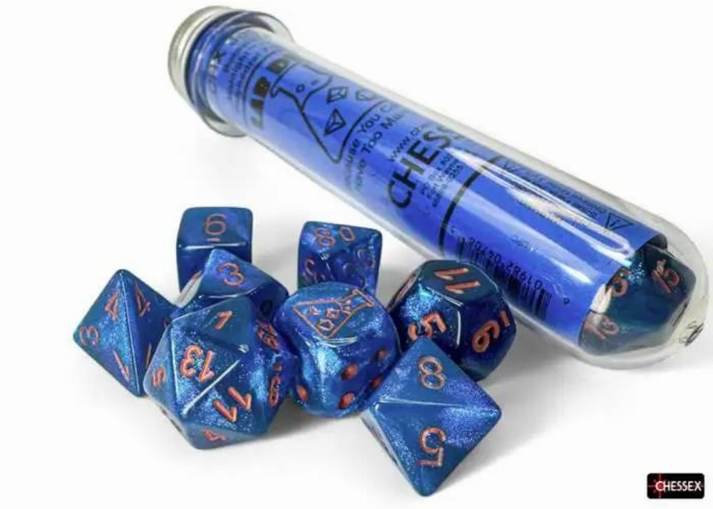 Σετ Ζάρια - 7 Borealis Polyhedral Midnight with Copper (with bonus die)