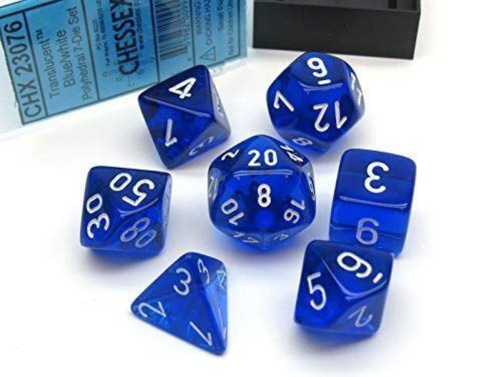 Σετ Ζάρια - 7 Dice Set Translucent Polyhedral Blue with White