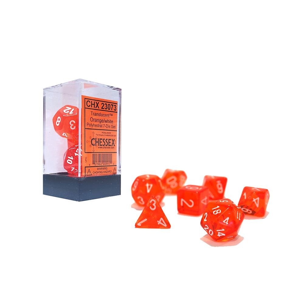 Σετ Ζάρια - 7 Dice Set Translucent Polyhedral Orange with white