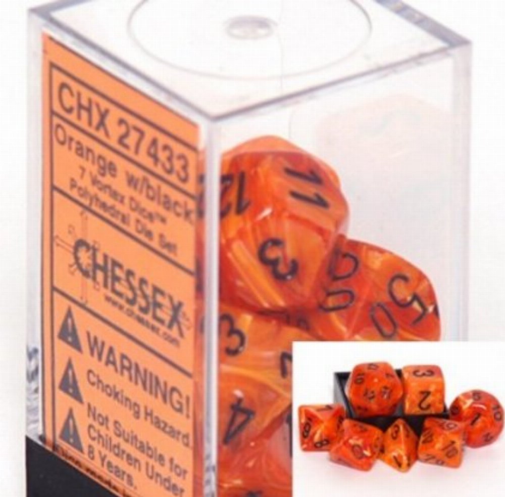Σετ Ζάρια - 7 Dice Set Vortex Dice Polyhedral Orange with Black