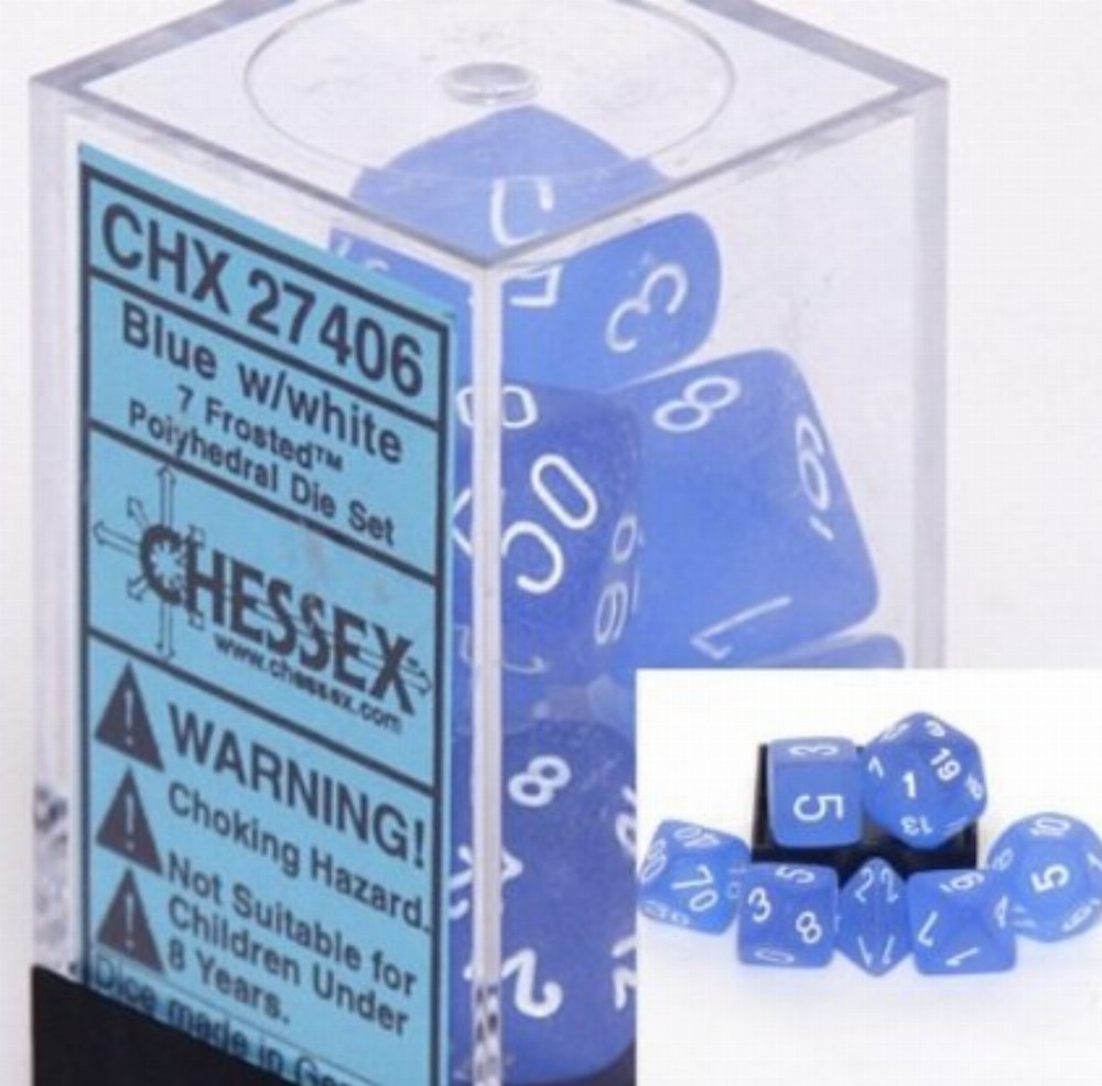 Σετ Ζάρια - 7 Dice Set Frosted Polyhedral Blue with White