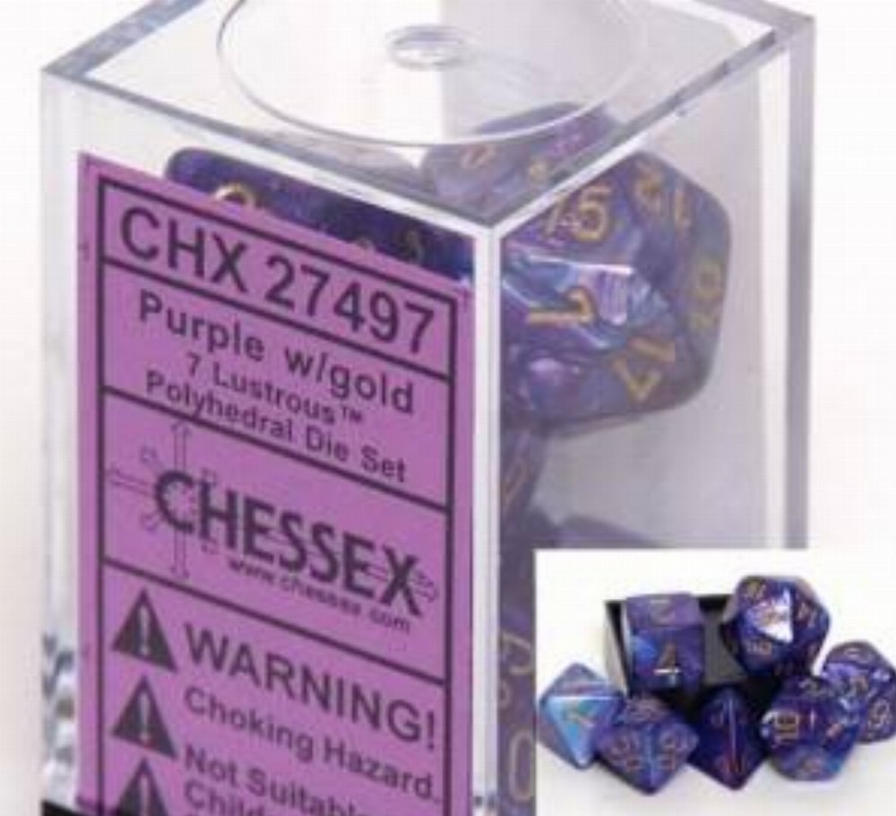 Σετ Ζάρια - 7 Dice Set Lustrous Polyhedral Purple with Gold