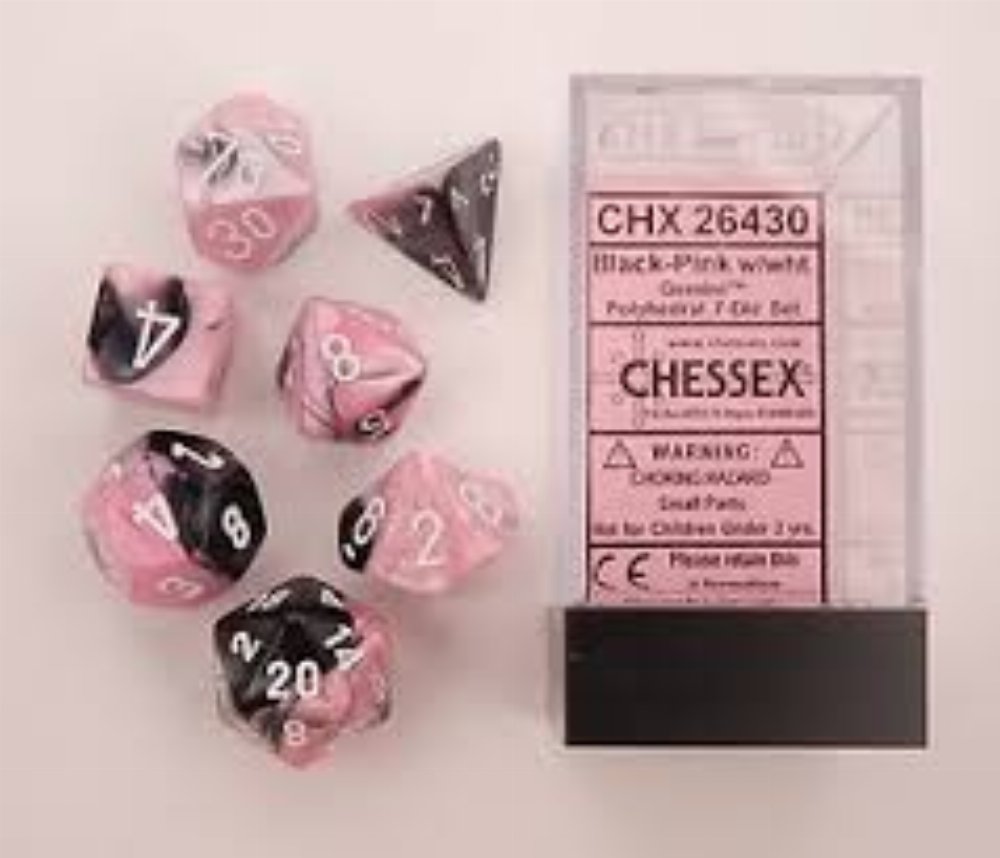 Σετ Ζάρια - 7 Dice Set Gemini Polyhedral Black-Pink with white