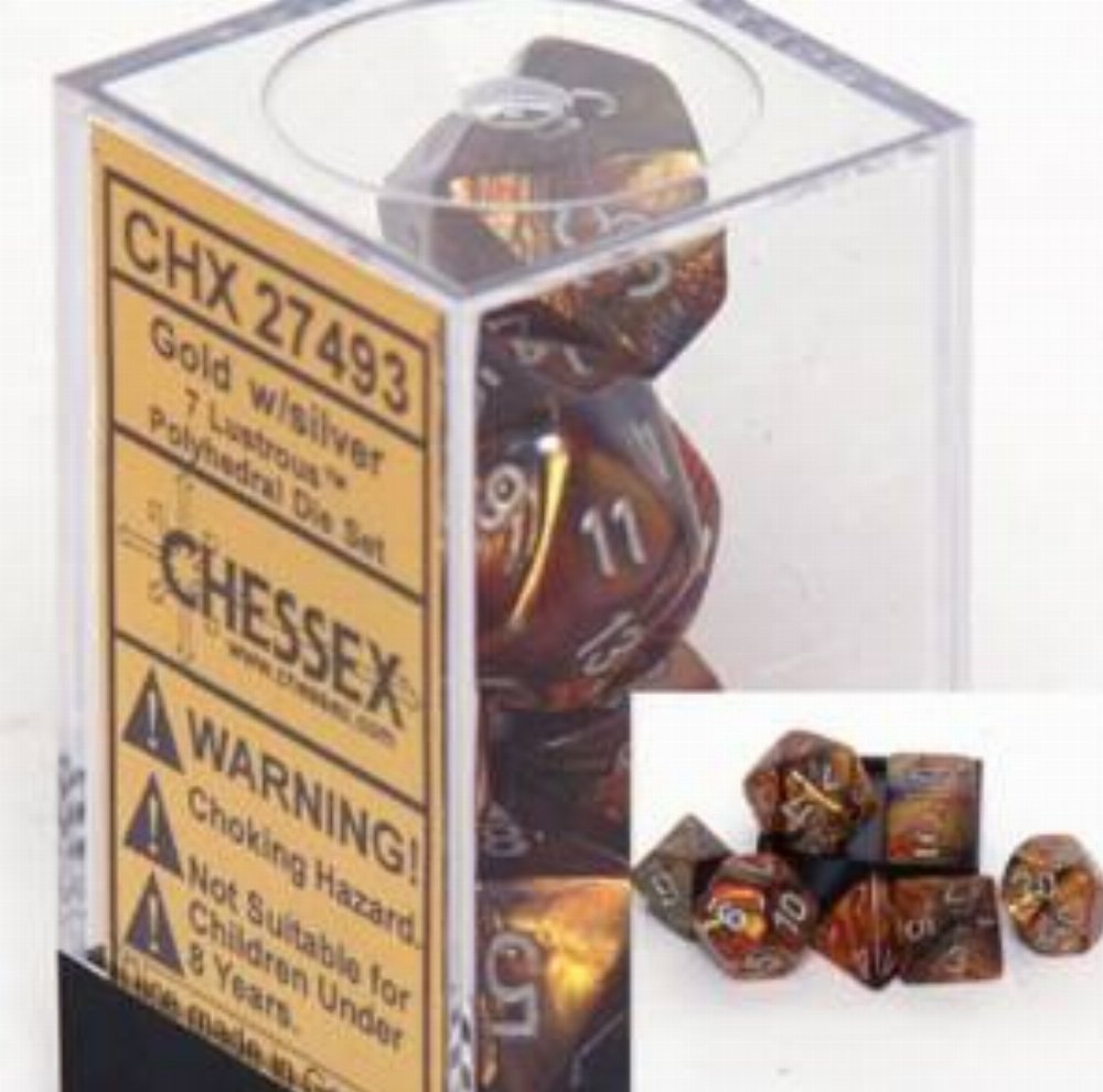 Σετ Ζάρια - 7 Dice Set Lustrous Polyhedral Gold with Silver