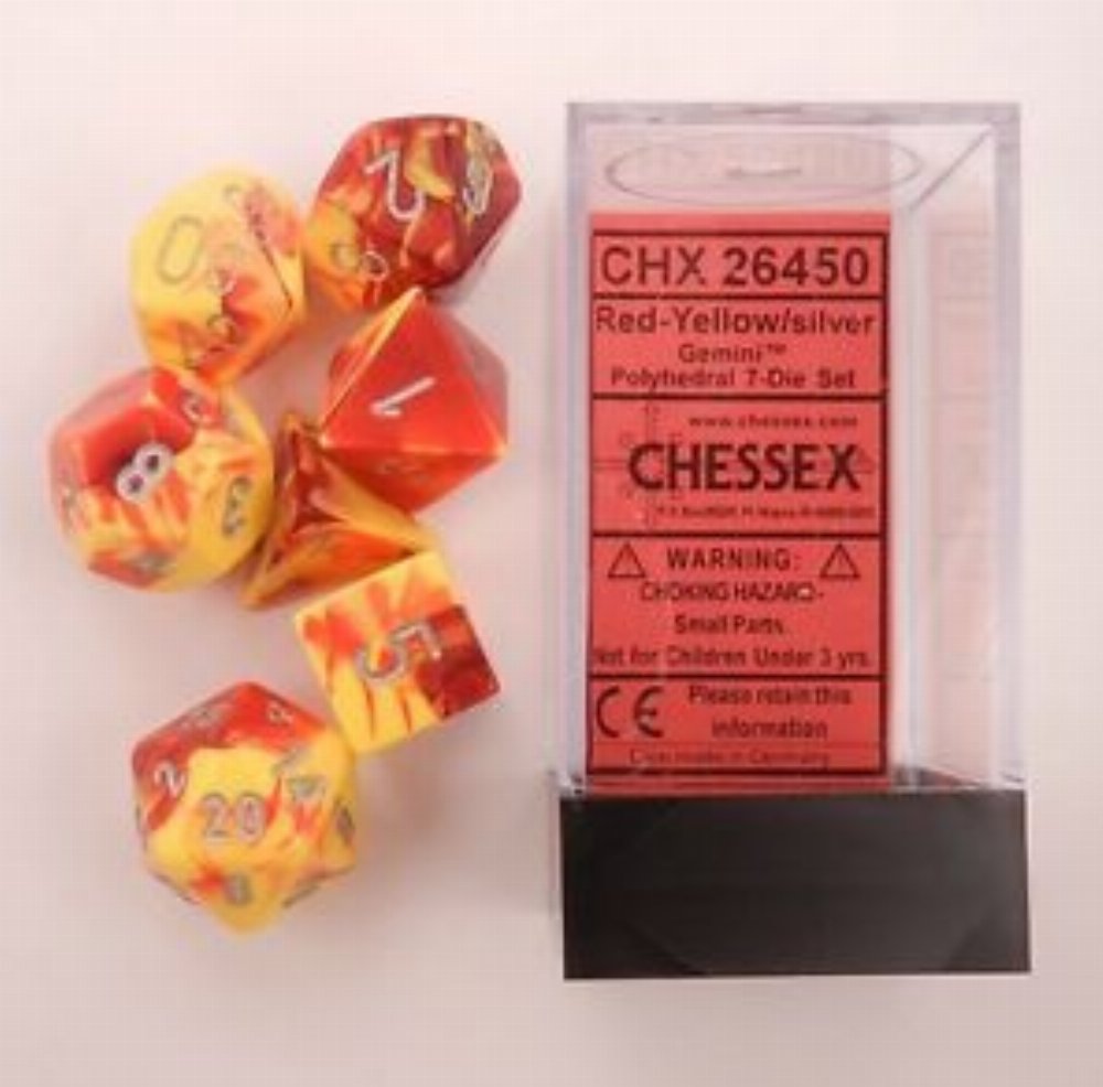 Σετ Ζάρια - 7 Dice Set Gemini Polyhedral Red-Yellow with Silver
