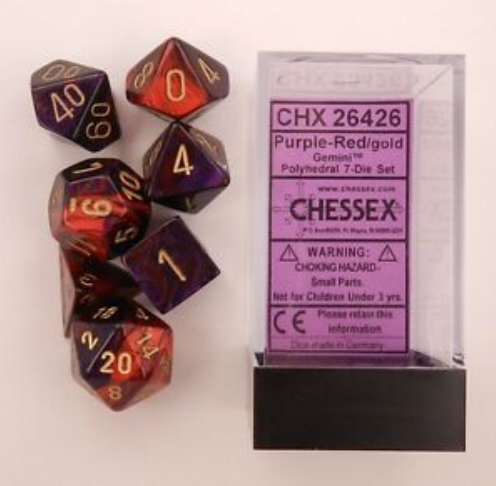 Σετ Ζάρια - 7 Dice Set Gemini Polyhedral Purple-Red with Gold