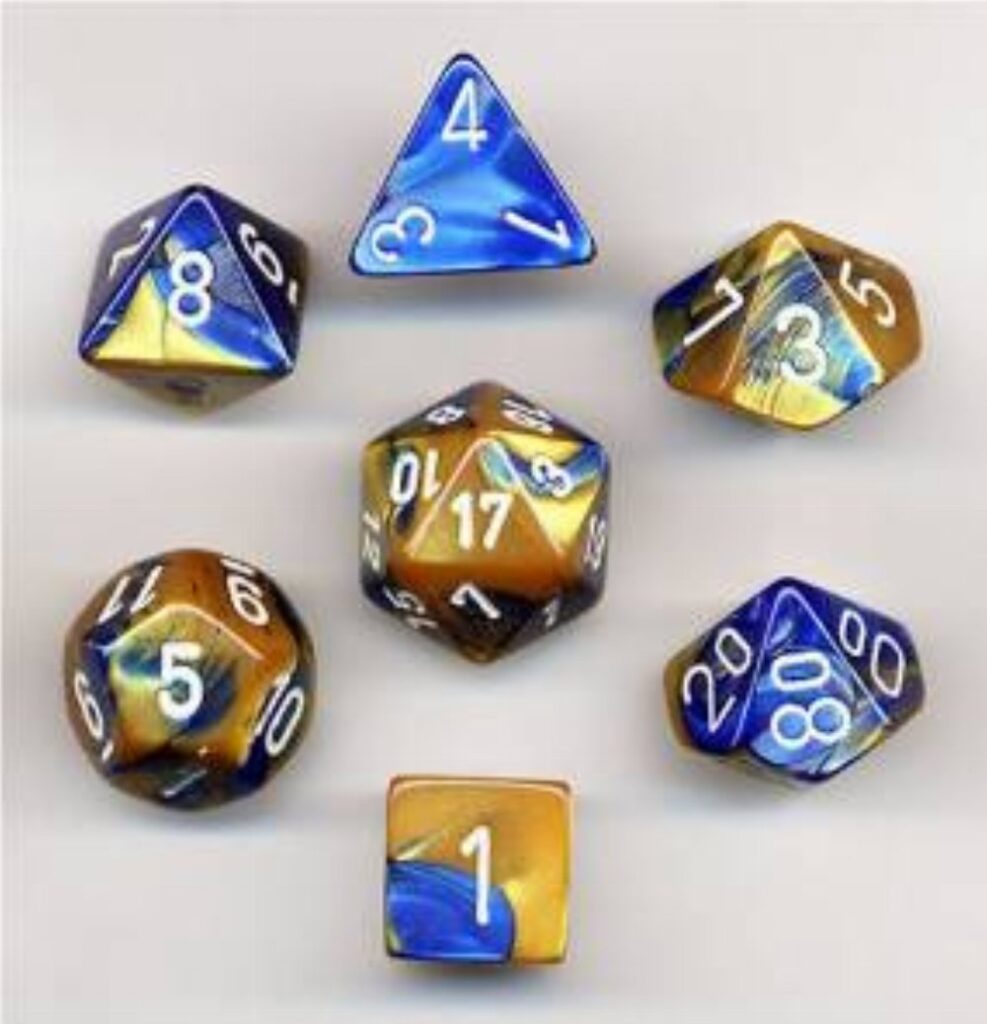 Σετ Ζάρια - 7 Dice Set Gemini Polyhedral Blue-Gold with White