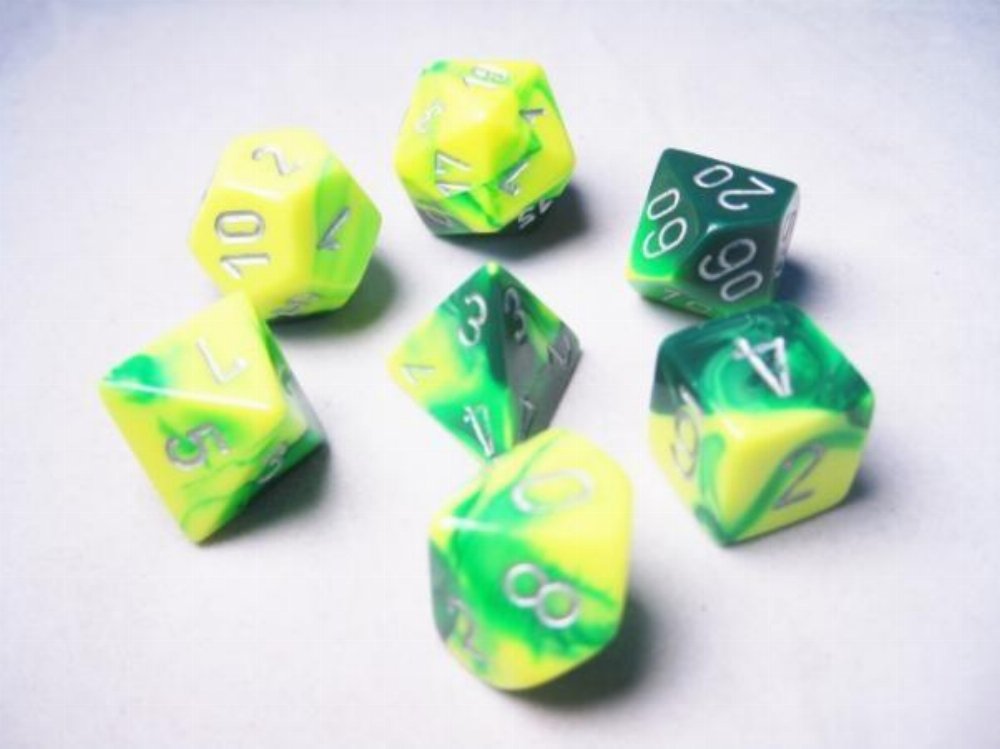 Σετ Ζάρια - 7 Dice Set Gemini Polyhedral Green-Yellow with Silver