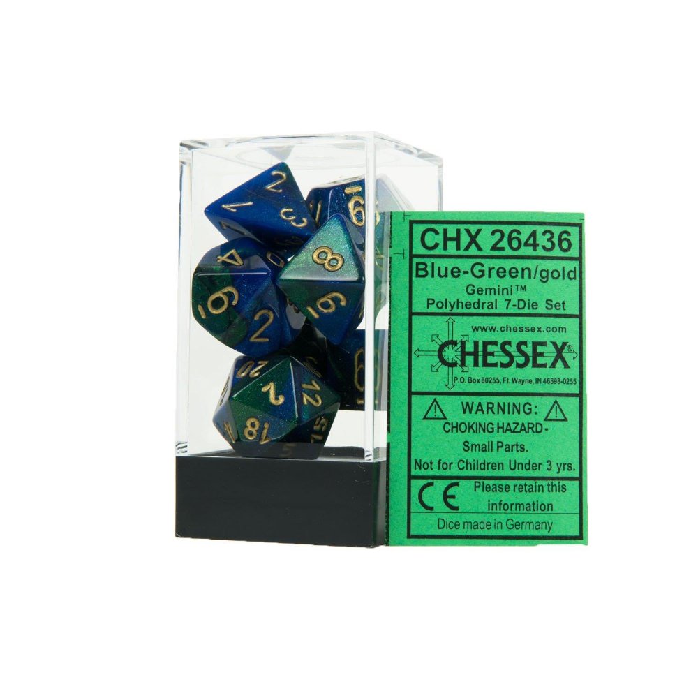 Σετ Ζάρια - 7 Dice Set Gemini Polyhedral Blue-Green with Gold