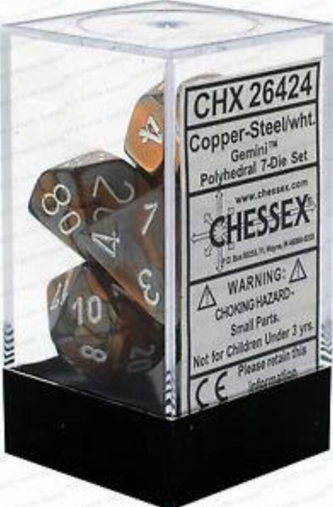 Σετ Ζάρια - 7 Dice Set Gemini Polyhedral Copper-Steel/White