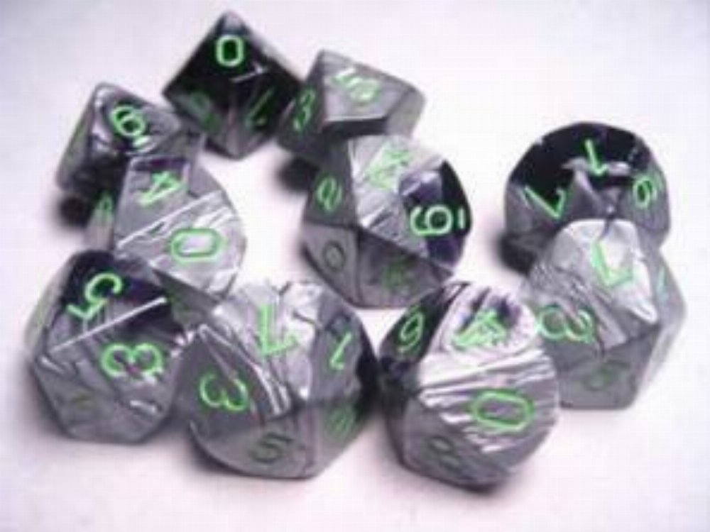 Σετ Ζάρια - 7 Dice Set Gemini Polyhedral Black-Grey with Green