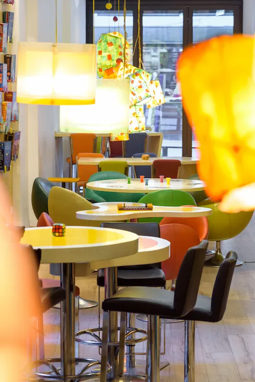 Playhouse board game café interior in Athens